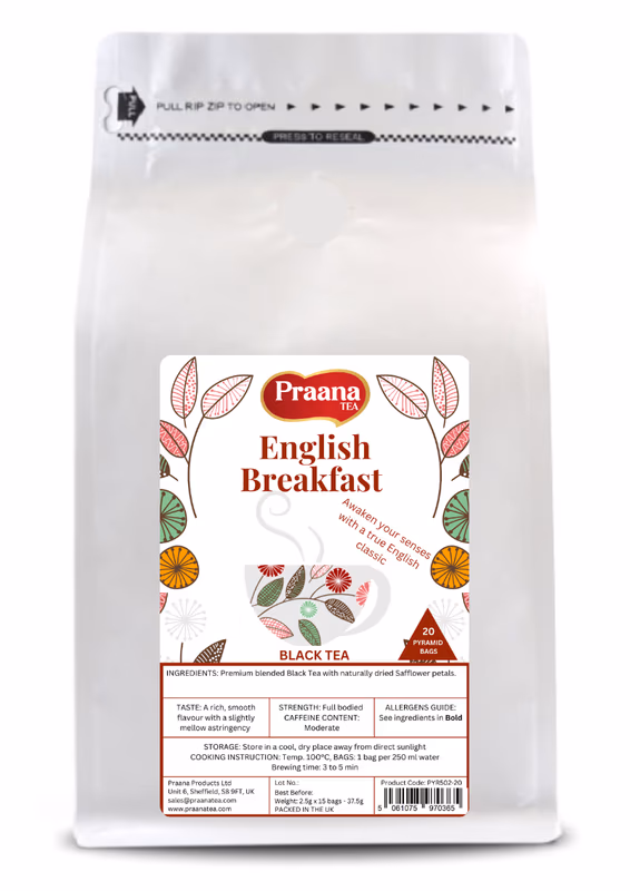 Premium English Breakfast Black Tea - Biodegradable Pyramid Tea Bags